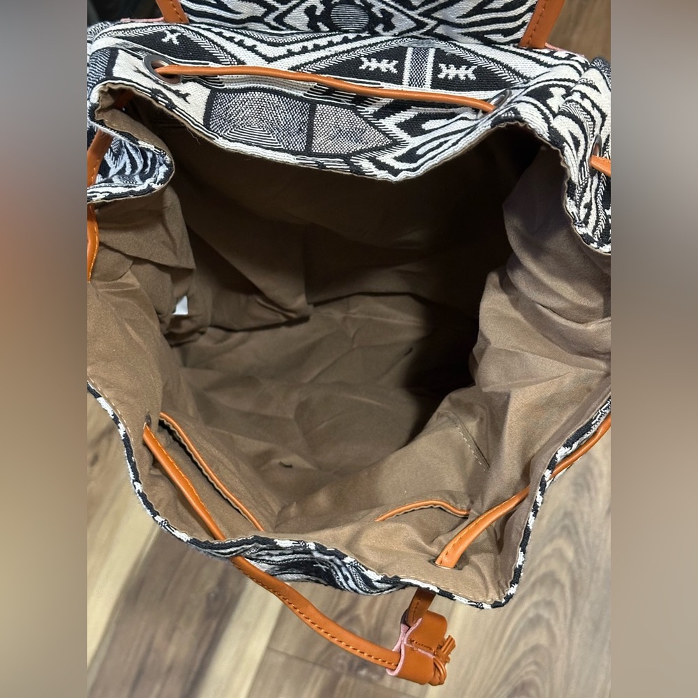 Aztec Patterned Black & White Backpack With Faux … - image 3